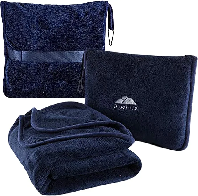 BlueHills Travel Blanket Pillow with Hand Luggage Belt